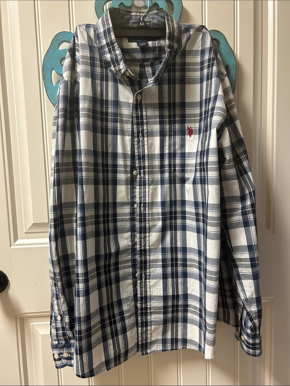 U.S. Polo Assn. White and Navy Plaid Button-Down Shirt